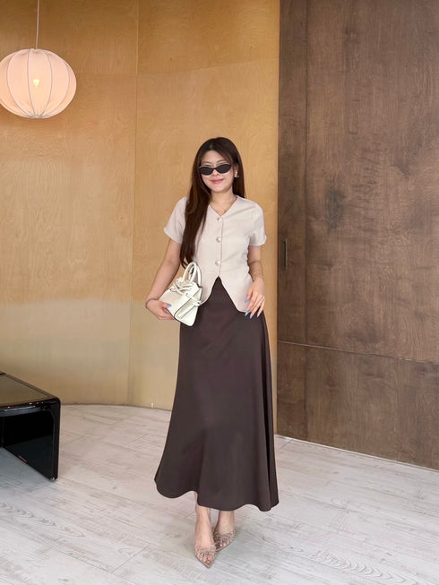 Elegant Women Button Down Blouse With Skirt Sets